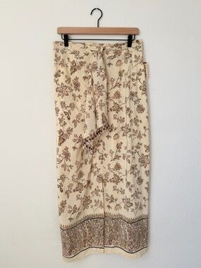 August silk Cream Floral Wrap boho Maxi Skirt with Tassel Detail 12